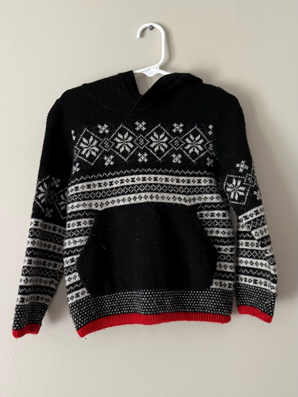 Crewcuts Black and White Nordic Hoodie Sweater with Red Trim